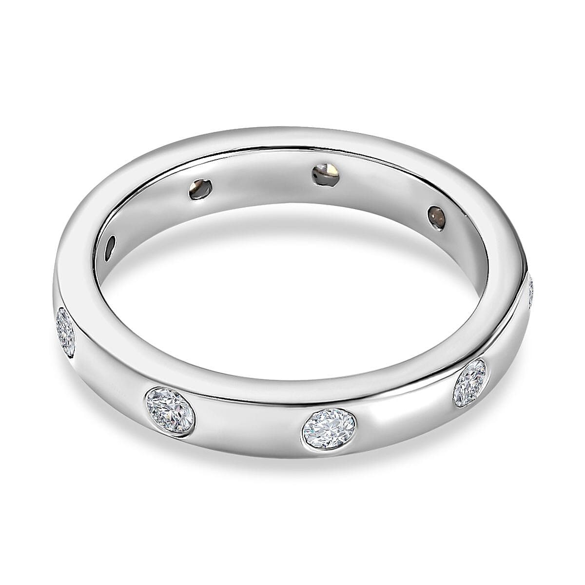 D'Joy Moissanite Band Ring in Platinum Overlay Sterling Silver