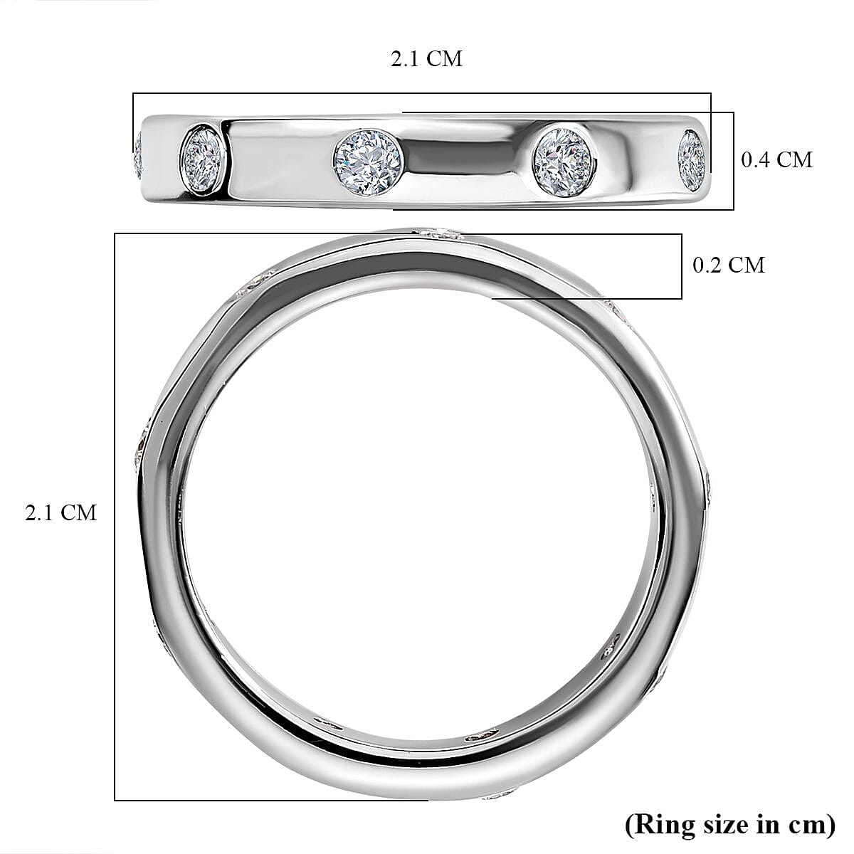D'Joy Moissanite Band Ring in Platinum Overlay Sterling Silver