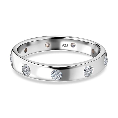 D'Joy Moissanite Band Ring in Rhodium Overlay Sterling Silver