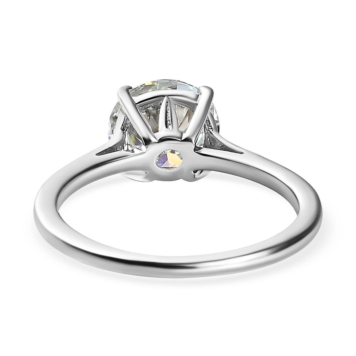 First Time Ever Mystic Luminous Moissanite Solitaire Ring in Platinum Overlay Sterling Silver 1.84 Ct.