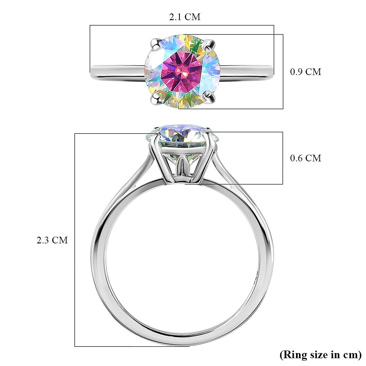 First Time Ever Mystic Luminous Moissanite Solitaire Ring in Platinum Overlay Sterling Silver 1.84 Ct.