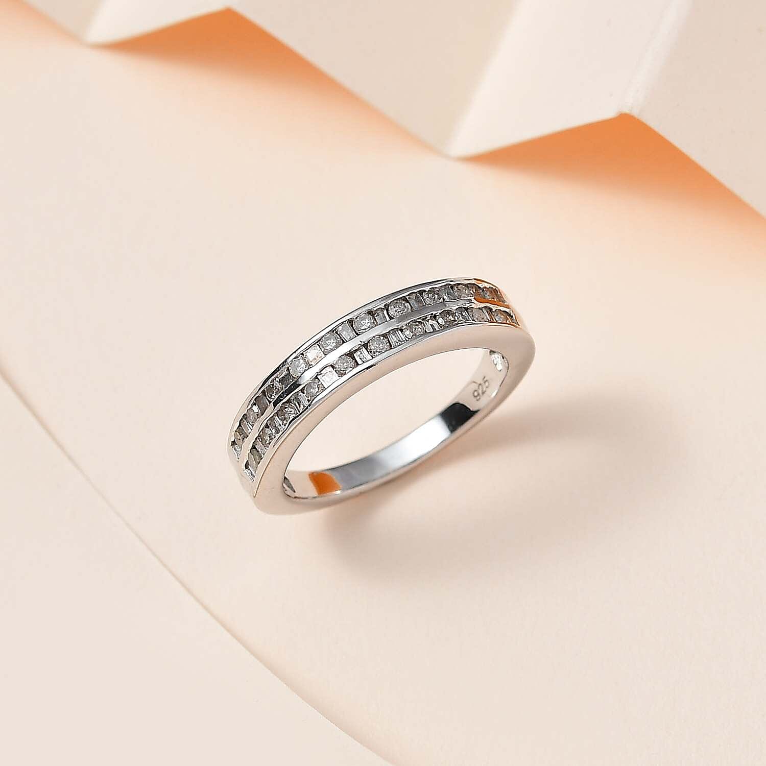 Diamond Half-Eternity Ring in Platinum Overlay Sterling Silver 0.50 Ct