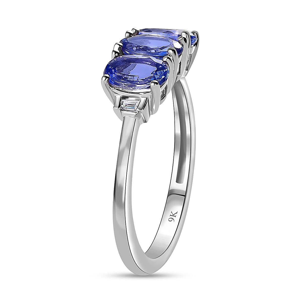 9K White Gold Tanzanite & Diamond Band Ring 1.43 Ct