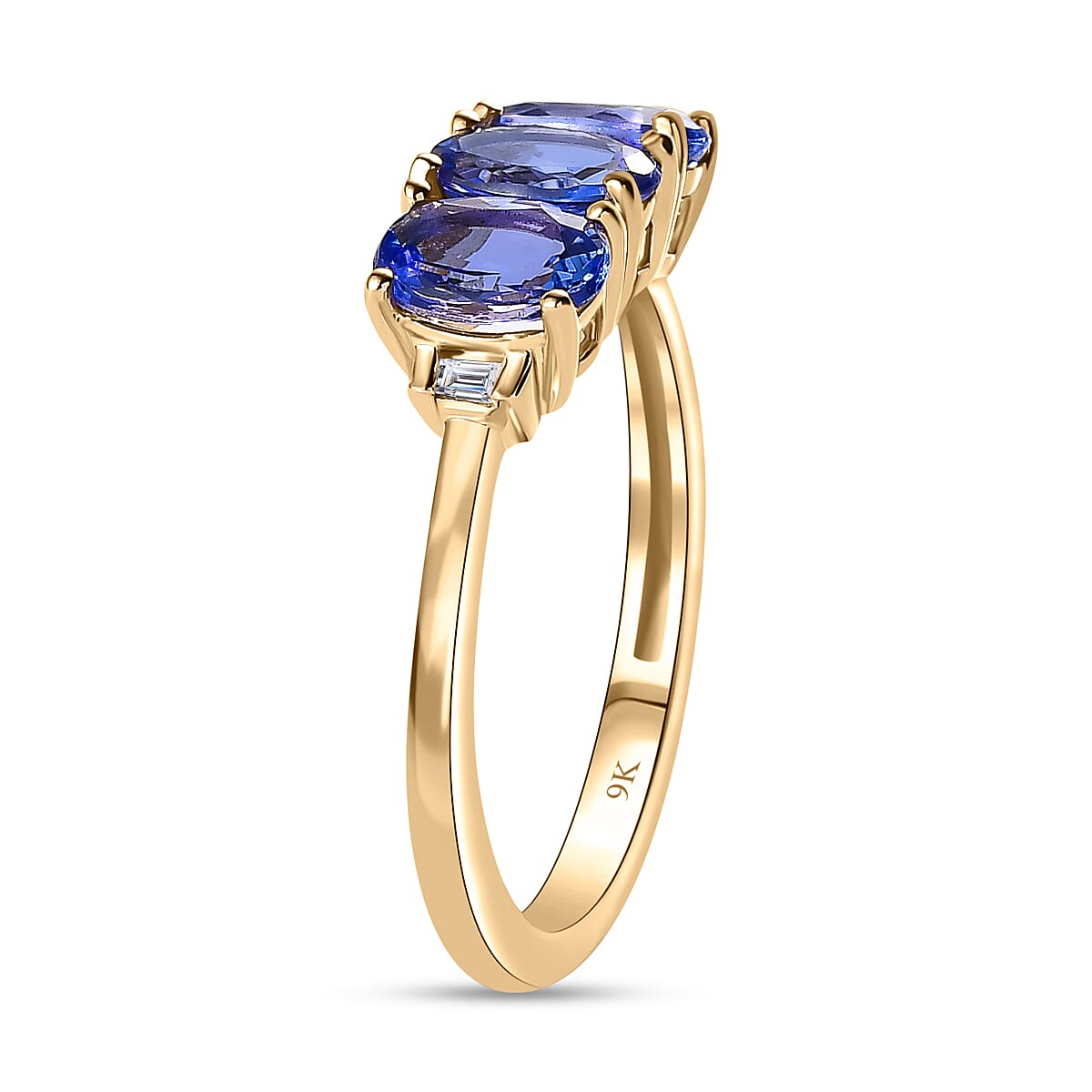 9K Yellow Gold Tanzanite & Diamond Band Ring 1.44 Ct