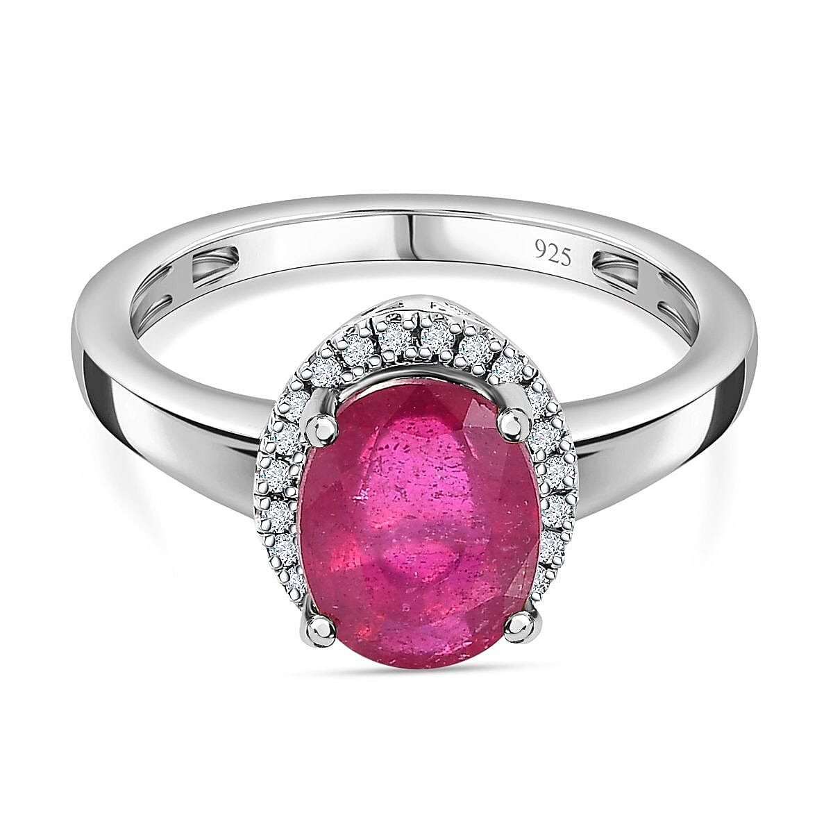 African Ruby & Diamond Ring in Platinum Overlay Sterling Silver 2.70 Ct.