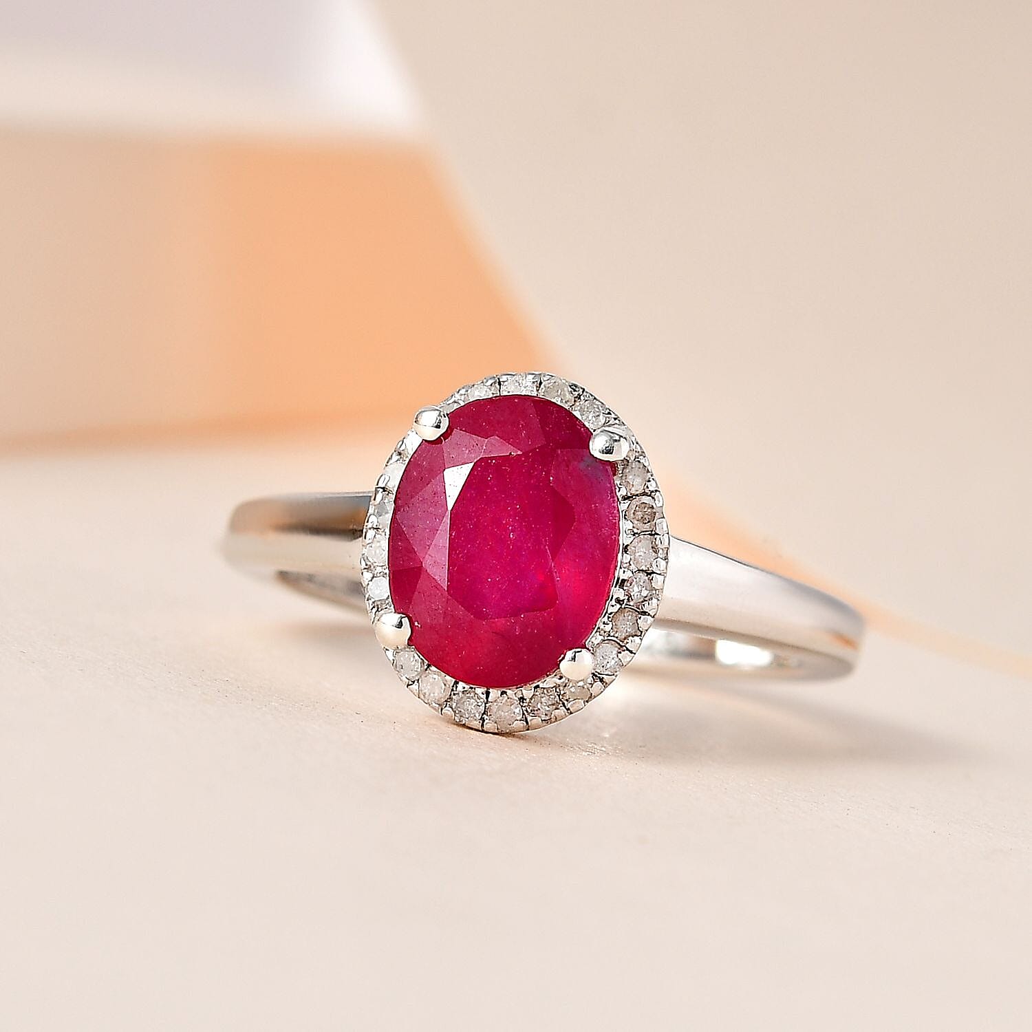 African Ruby & Diamond Ring in Platinum Overlay Sterling Silver 2.70 Ct.