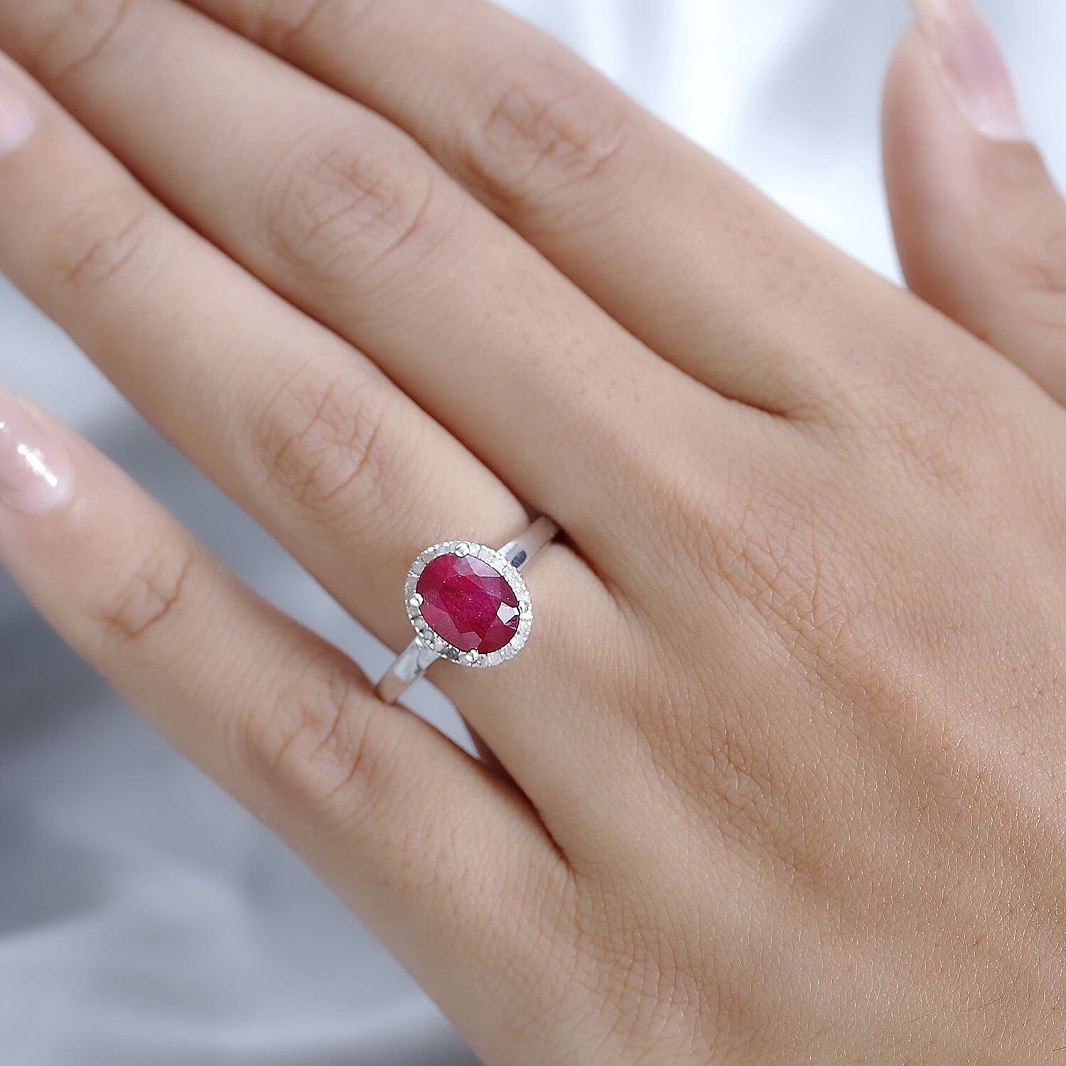 African Ruby & Diamond Ring in Platinum Overlay Sterling Silver 2.70 Ct.