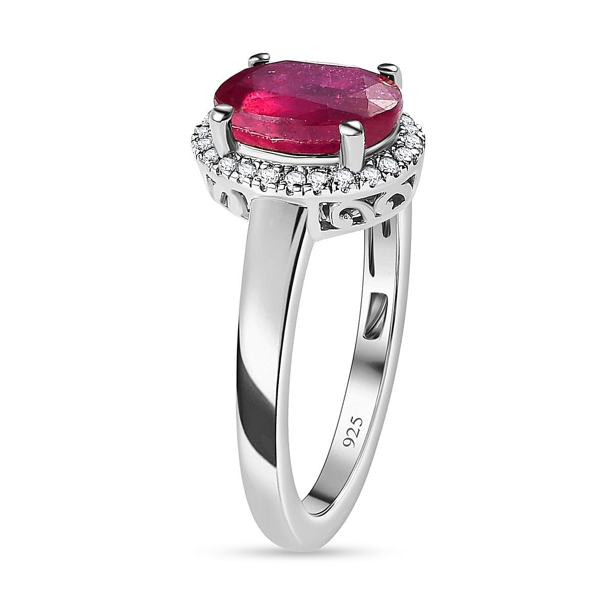 African Ruby & Diamond Ring in Platinum Overlay Sterling Silver 2.70 Ct.