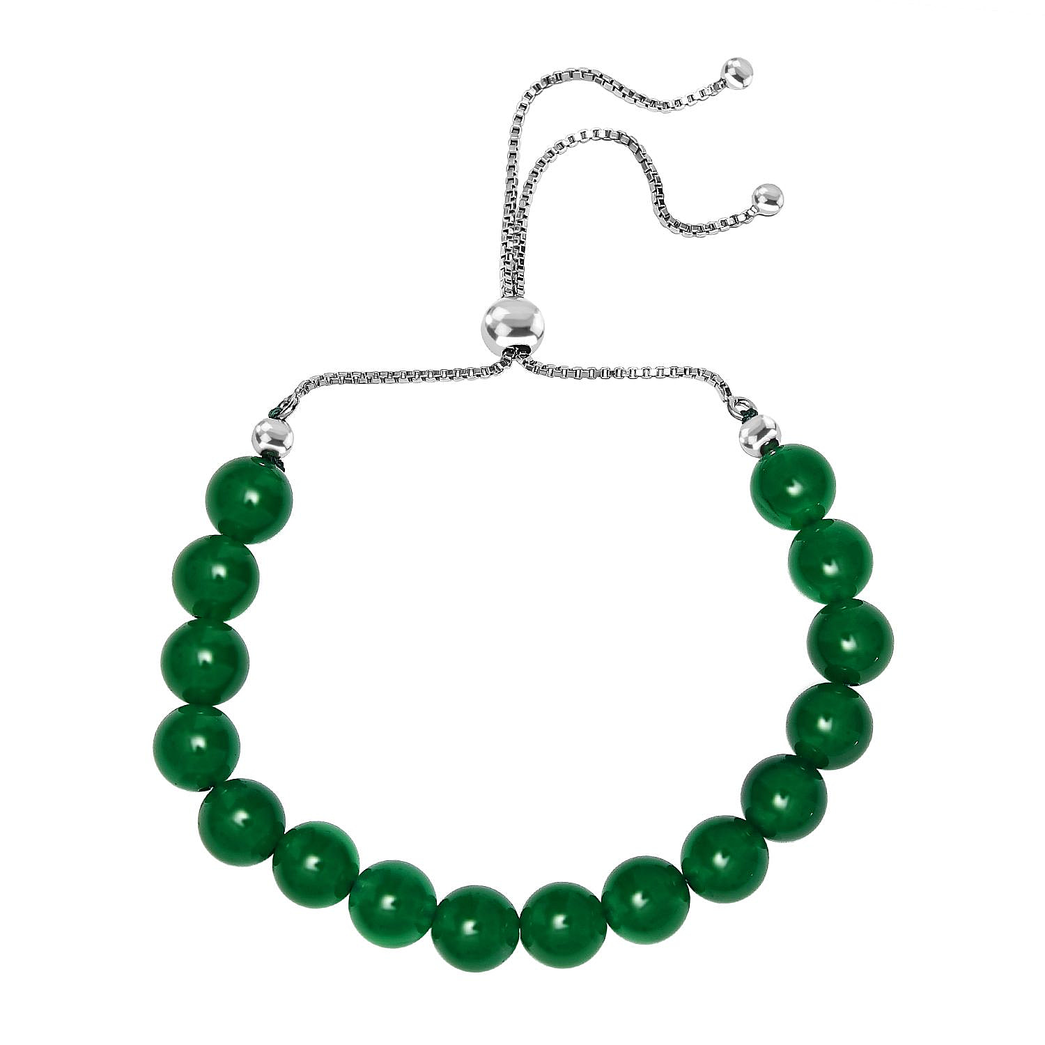 Verde Onyx Adjustable Bracelet (Size - 10.5) in Rhodium Overlay Sterling Silver 61.25 Ct