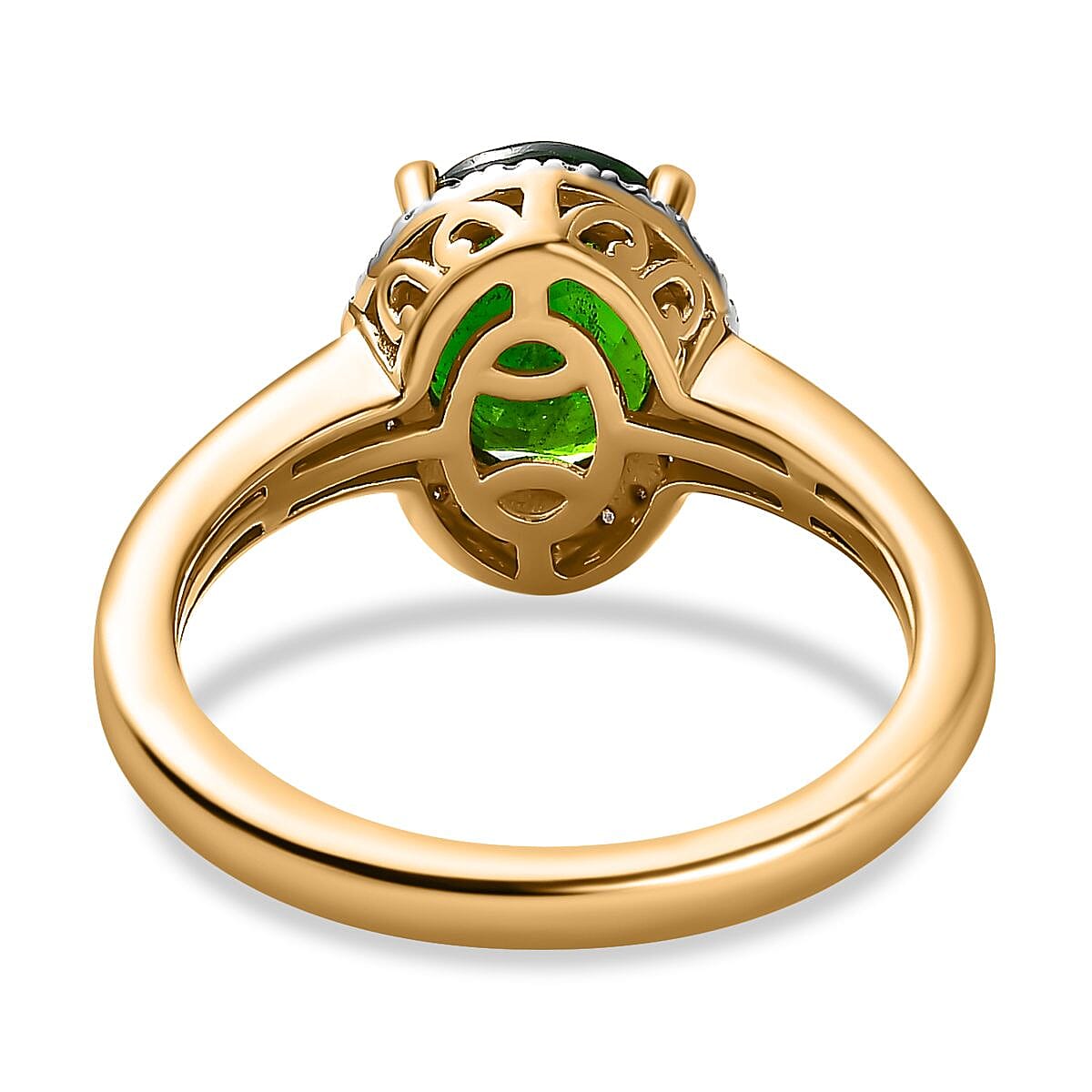 Natural Chrome Diopside & Diamond Ring in 18K Vermeil Yellow Gold Plated Sterling Silver 2.03 Ct