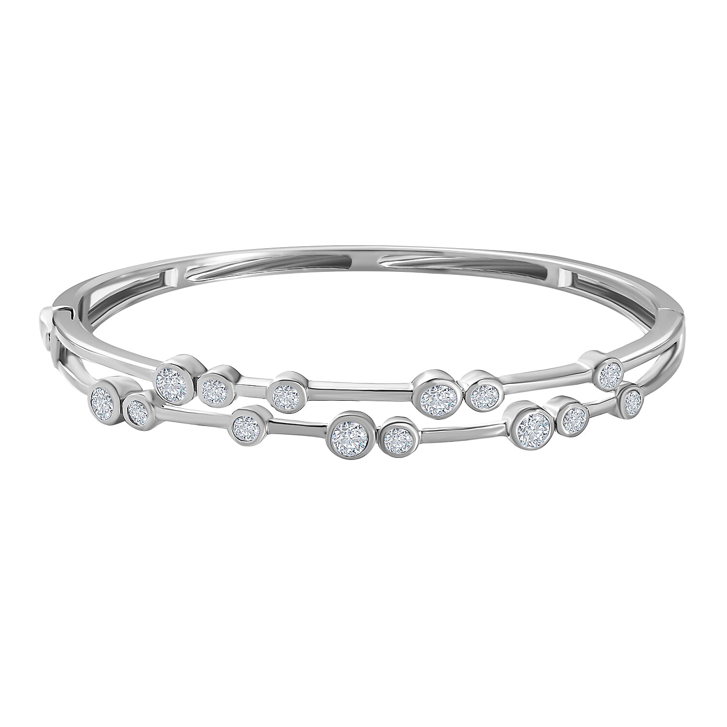 Moissanite Bubble Bangle (Size 7.5) in Platinum Overlay Sterling Silver 2.19 Ct, Silver Wt. 16.46 Gms.