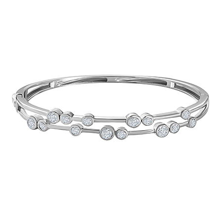 Moissanite Bubble Bangle (Size 7.5) in Platinum Overlay Sterling Silver 2.12 Ct, Silver Wt 17.82 GM