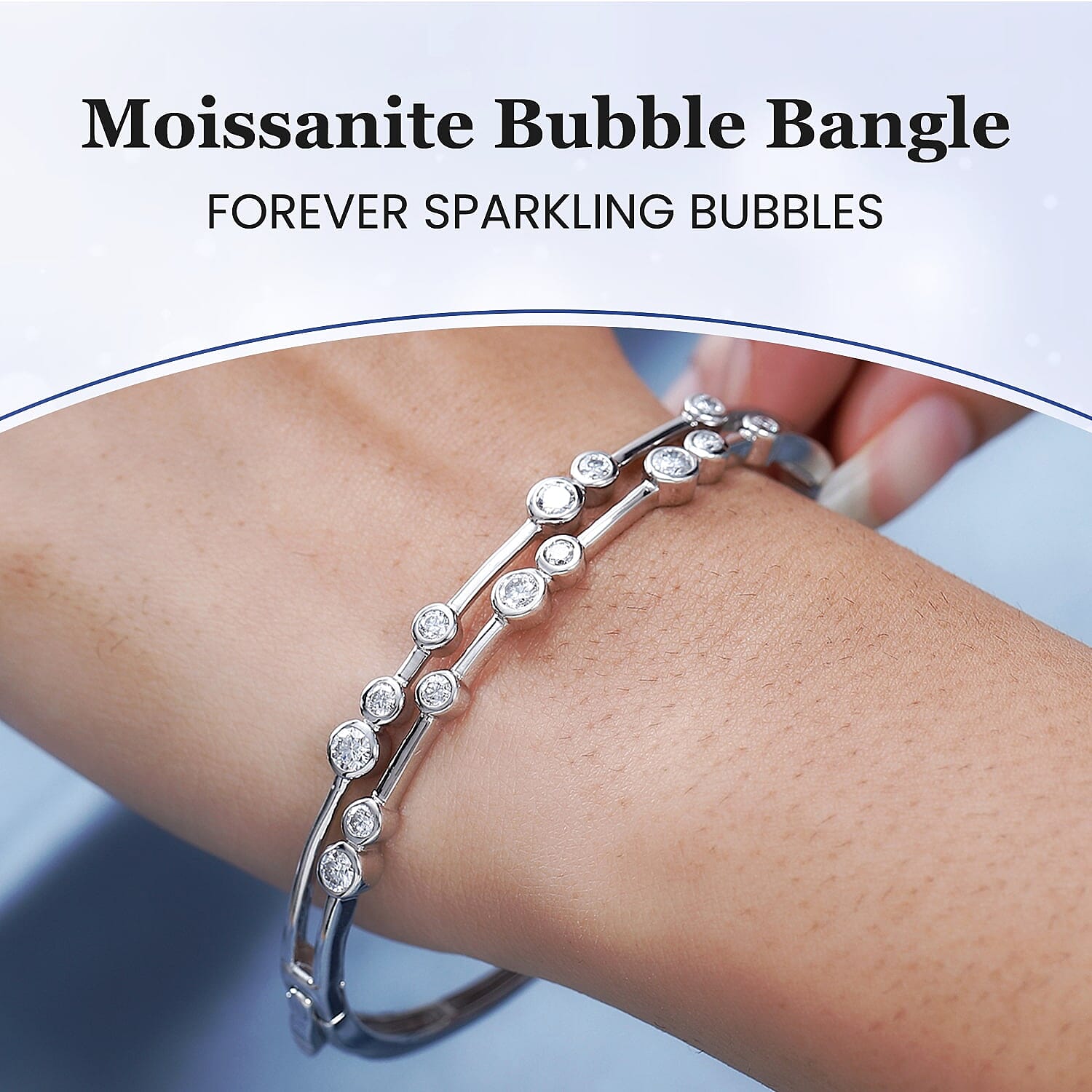 Moissanite Bubble Bangle (Size 7.5) in Platinum Overlay Sterling Silver 2.19 Ct, Silver Wt. 16.46 Gms.