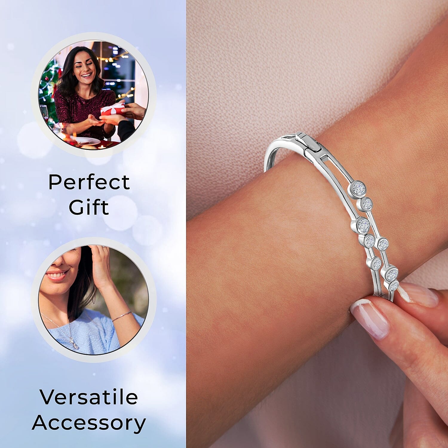 Moissanite Bubble Bangle (Size 7.5) in Platinum Overlay Sterling Silver 2.19 Ct, Silver Wt. 16.46 Gms.