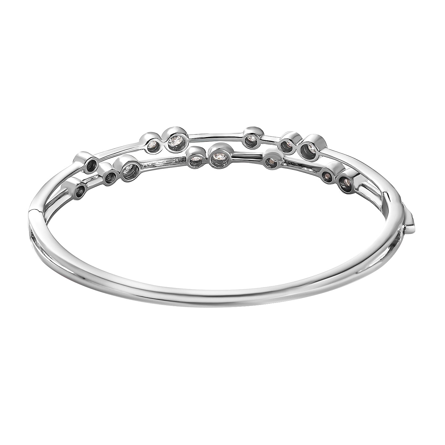 Moissanite Bubble Bangle (Size 7.5) in Platinum Overlay Sterling Silver 2.19 Ct, Silver Wt. 16.46 Gms.