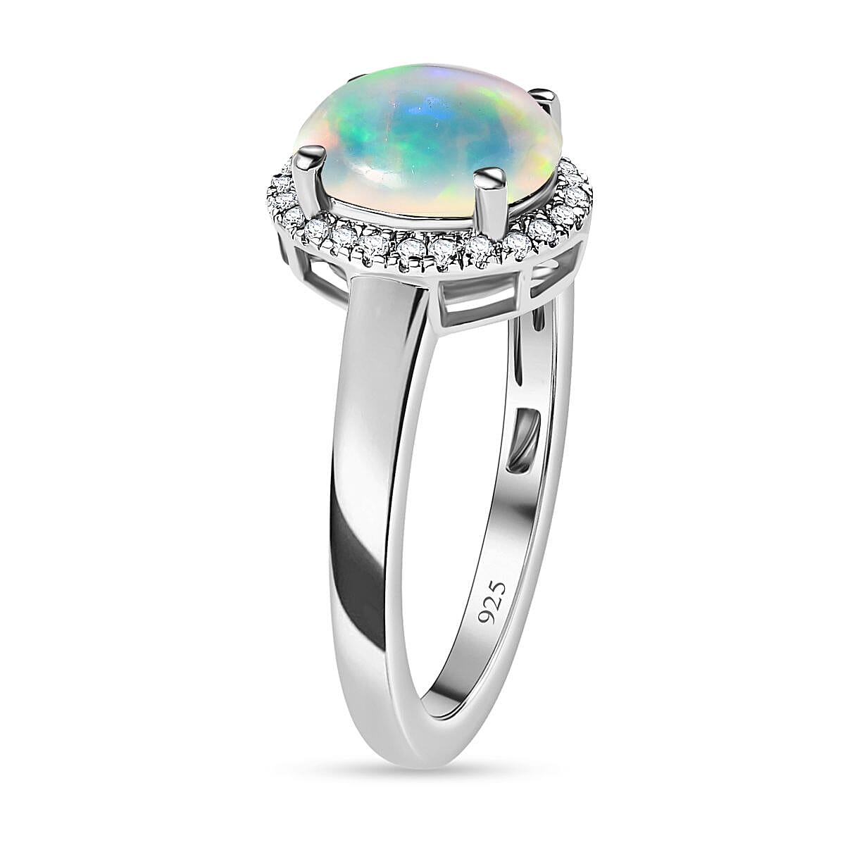 Ethiopian Welo Opal & Diamond Ring in Platinum Overlay Sterling Silver 1.30 Ct