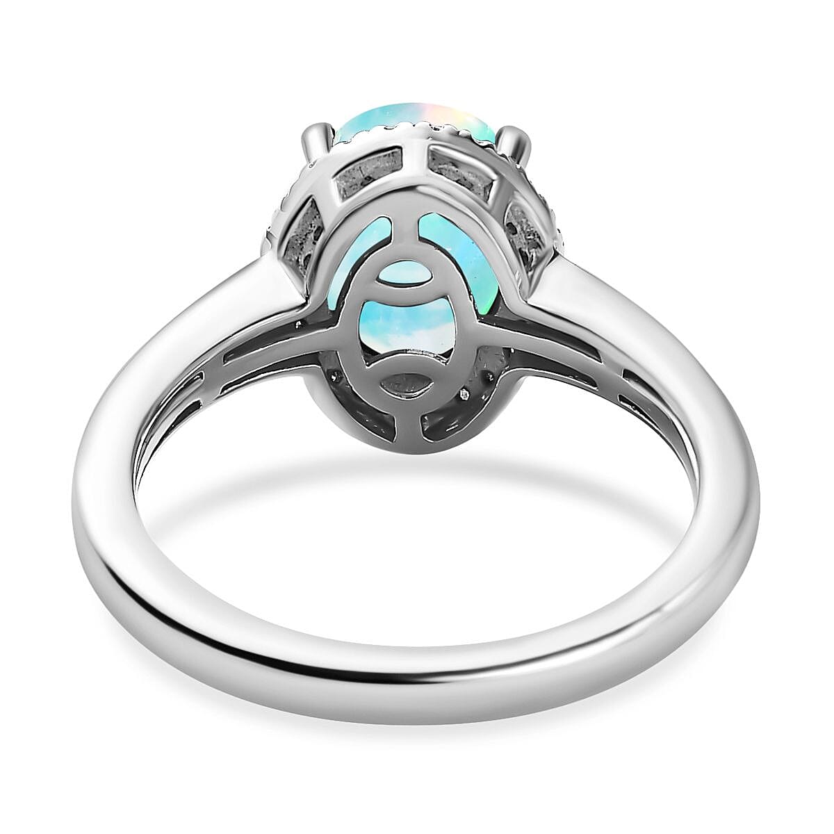 Ethiopian Welo Opal & Diamond Ring in Platinum Overlay Sterling Silver 1.30 Ct