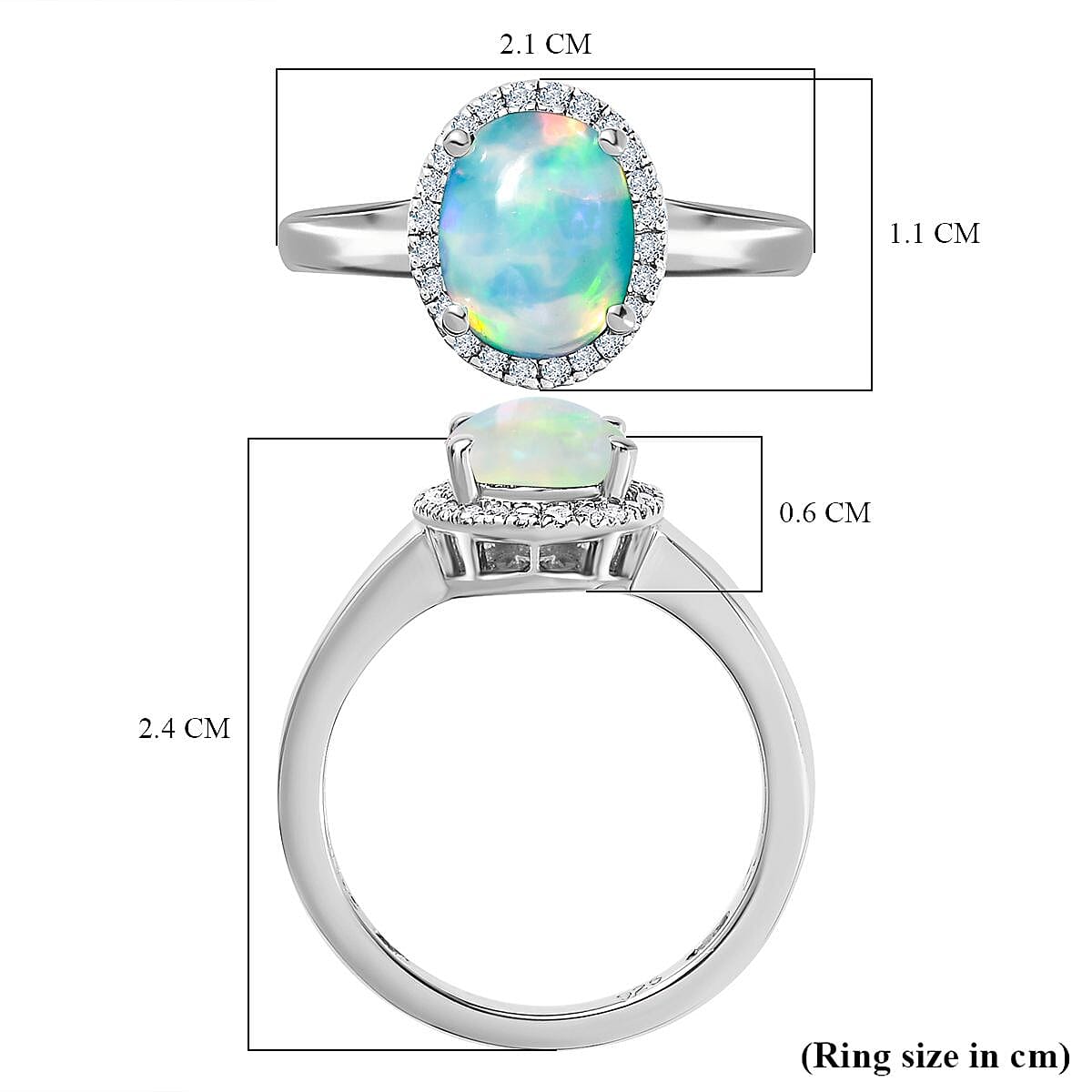 Ethiopian Welo Opal & Diamond Ring in Platinum Overlay Sterling Silver 1.30 Ct