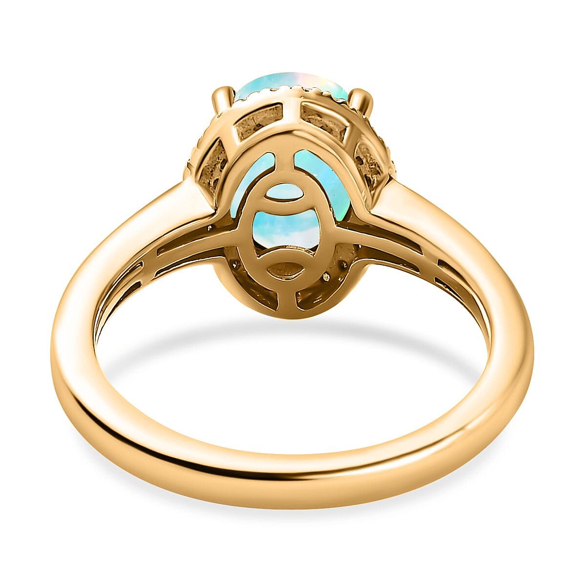 Ethiopian Welo Opal & Diamond Ring in 18K Vermeil Yellow Gold Plated Sterling Silver 1.30 Ct