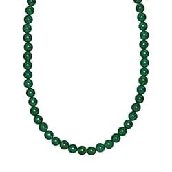 Verde Onyx Beads Necklace (Size - 20) in Rhodium Overlay Sterling Silver