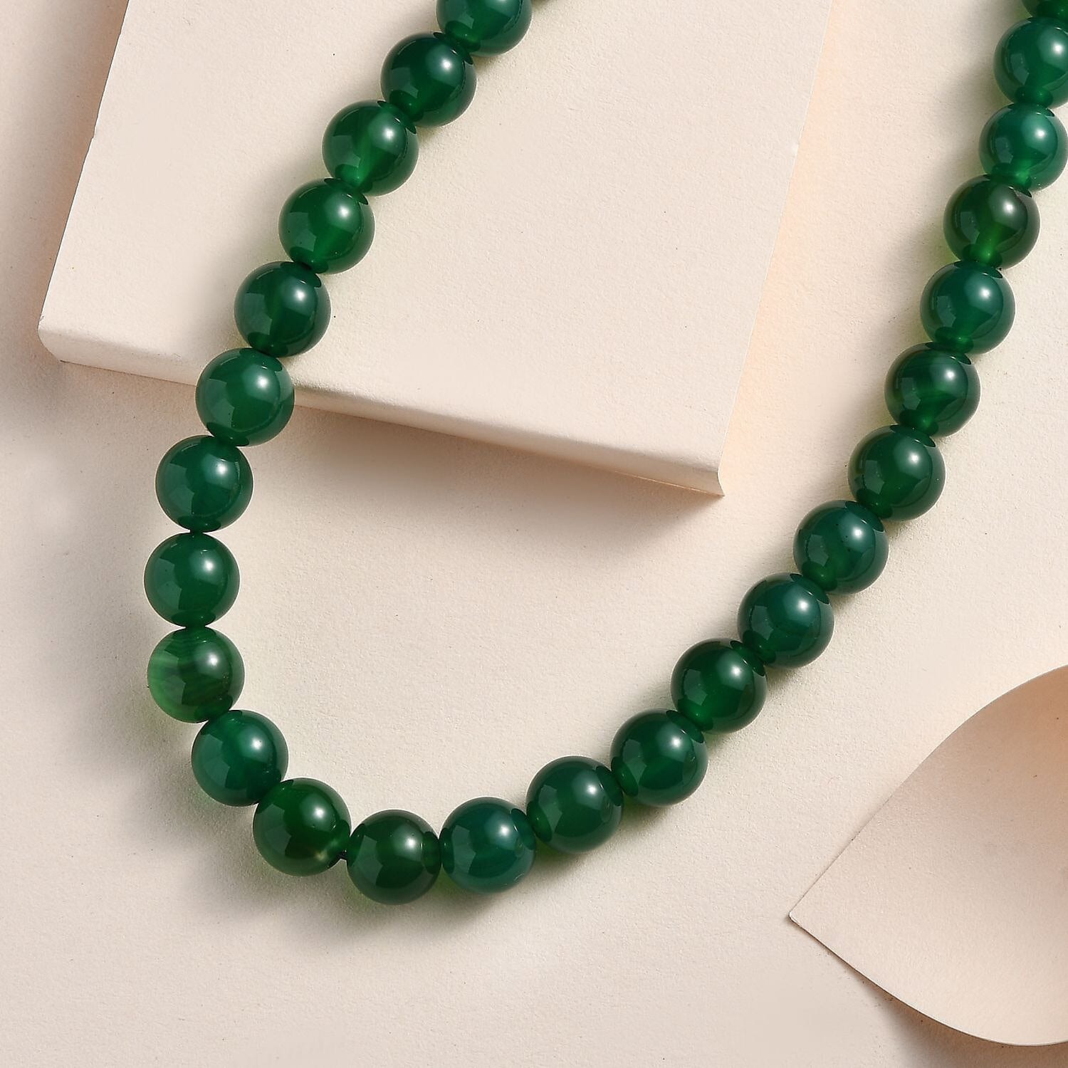 Verde Onyx Beads Necklace (Size - 20) in Rhodium Overlay Sterling Silver