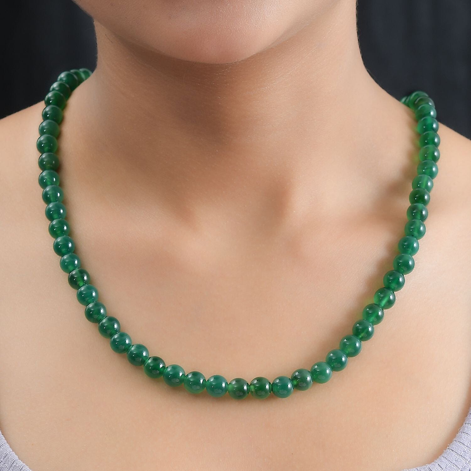 Verde Onyx Beads Necklace (Size - 20) in Rhodium Overlay Sterling Silver