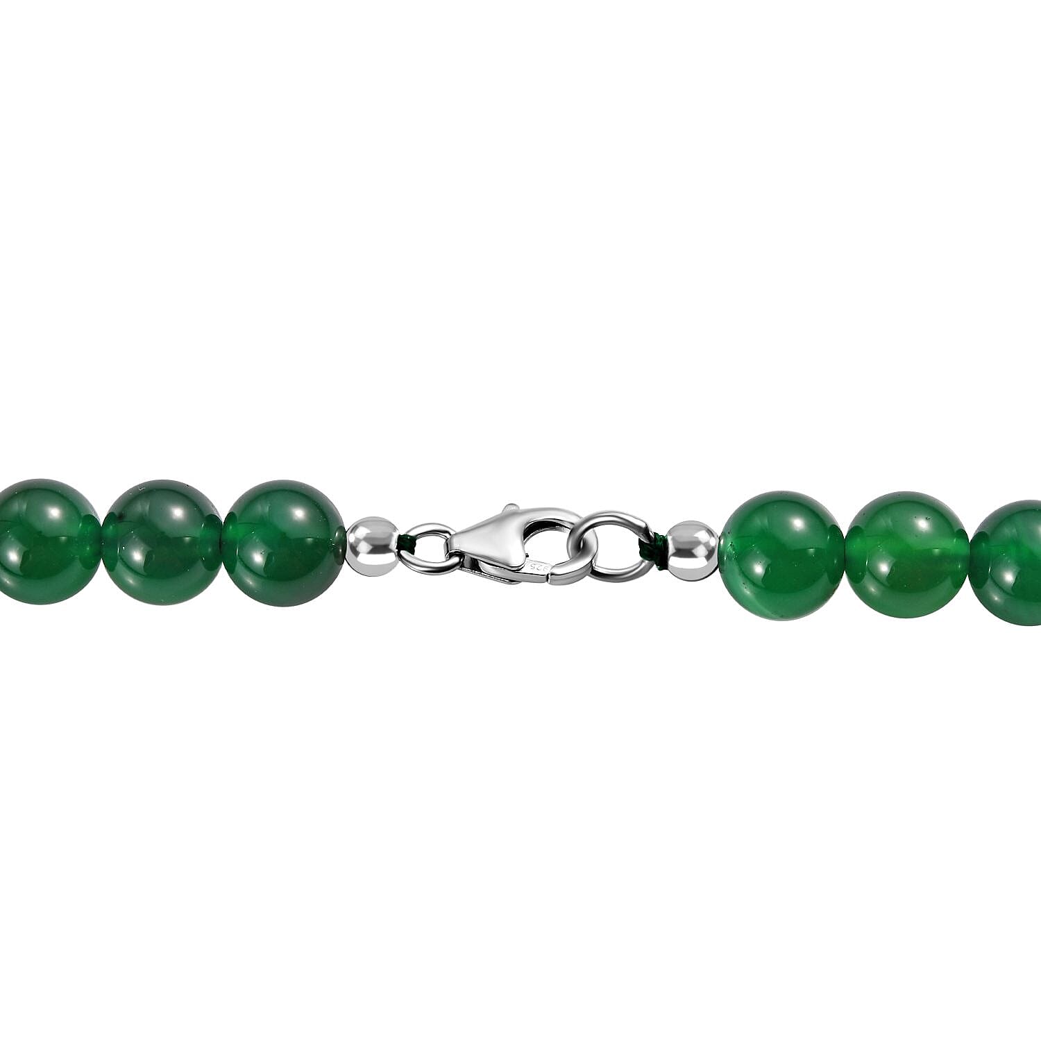 Verde Onyx Beads Necklace (Size - 20) in Rhodium Overlay Sterling Silver