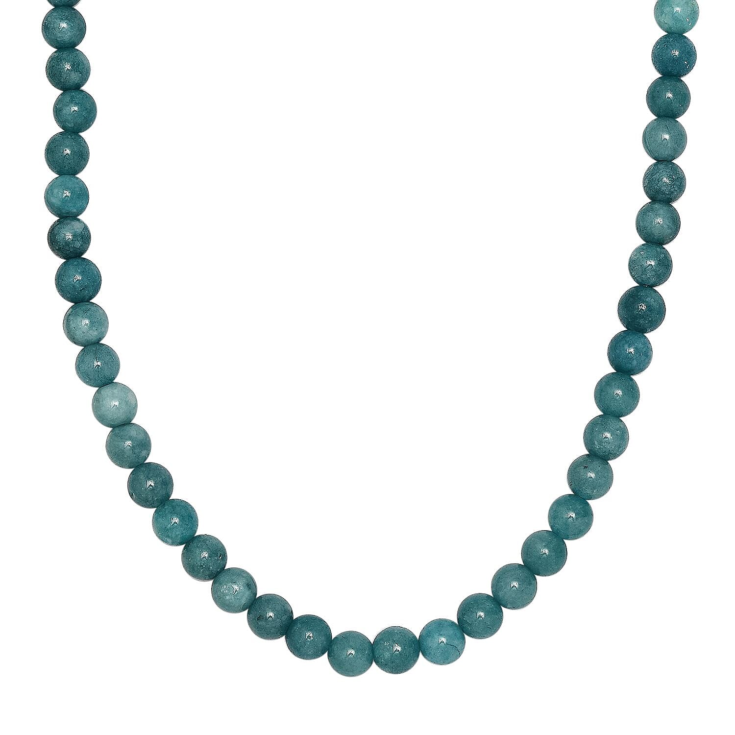 Aquamarine Beads Necklace (Size - 20) in Rhodium Overlay Sterling Silver