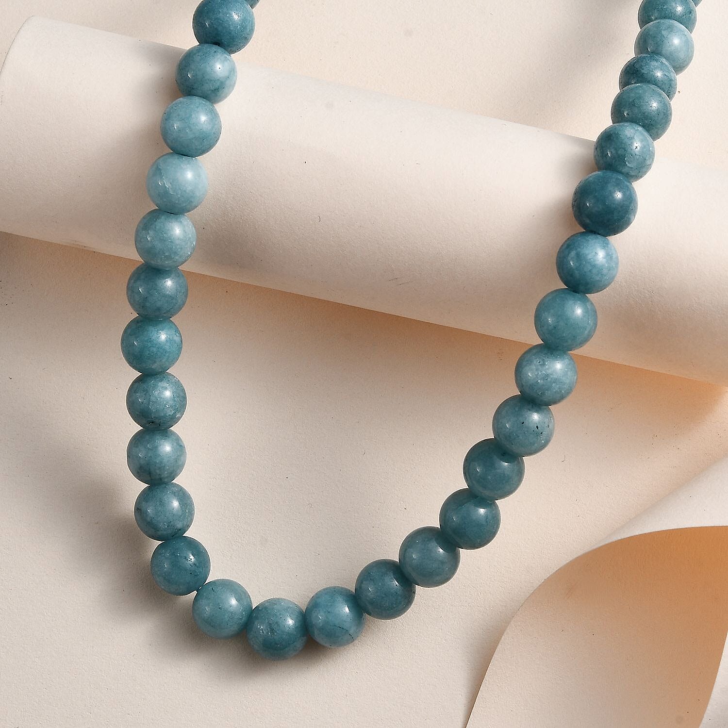Aquamarine Beads Necklace (Size - 20) in Rhodium Overlay Sterling Silver