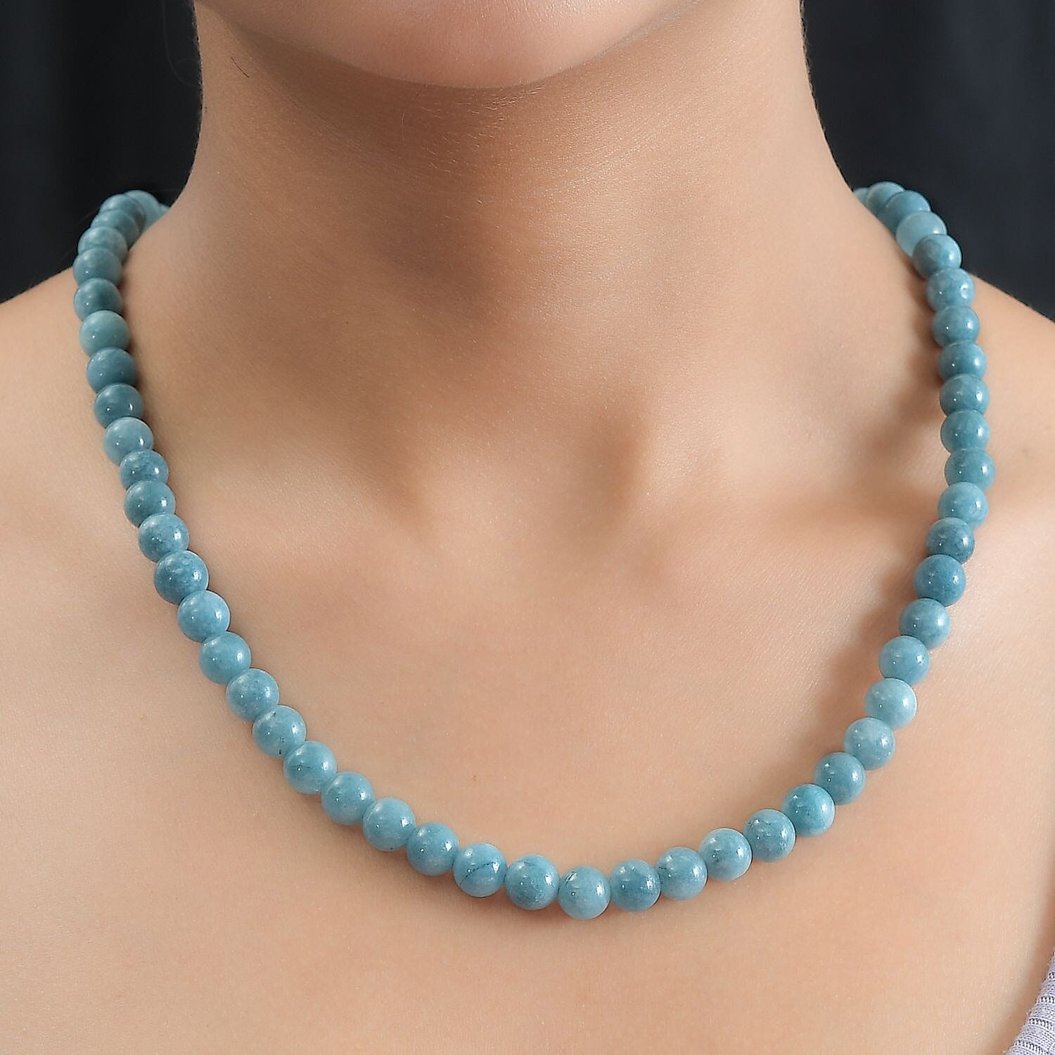 Aquamarine Beads Necklace (Size - 20) in Rhodium Overlay Sterling Silver