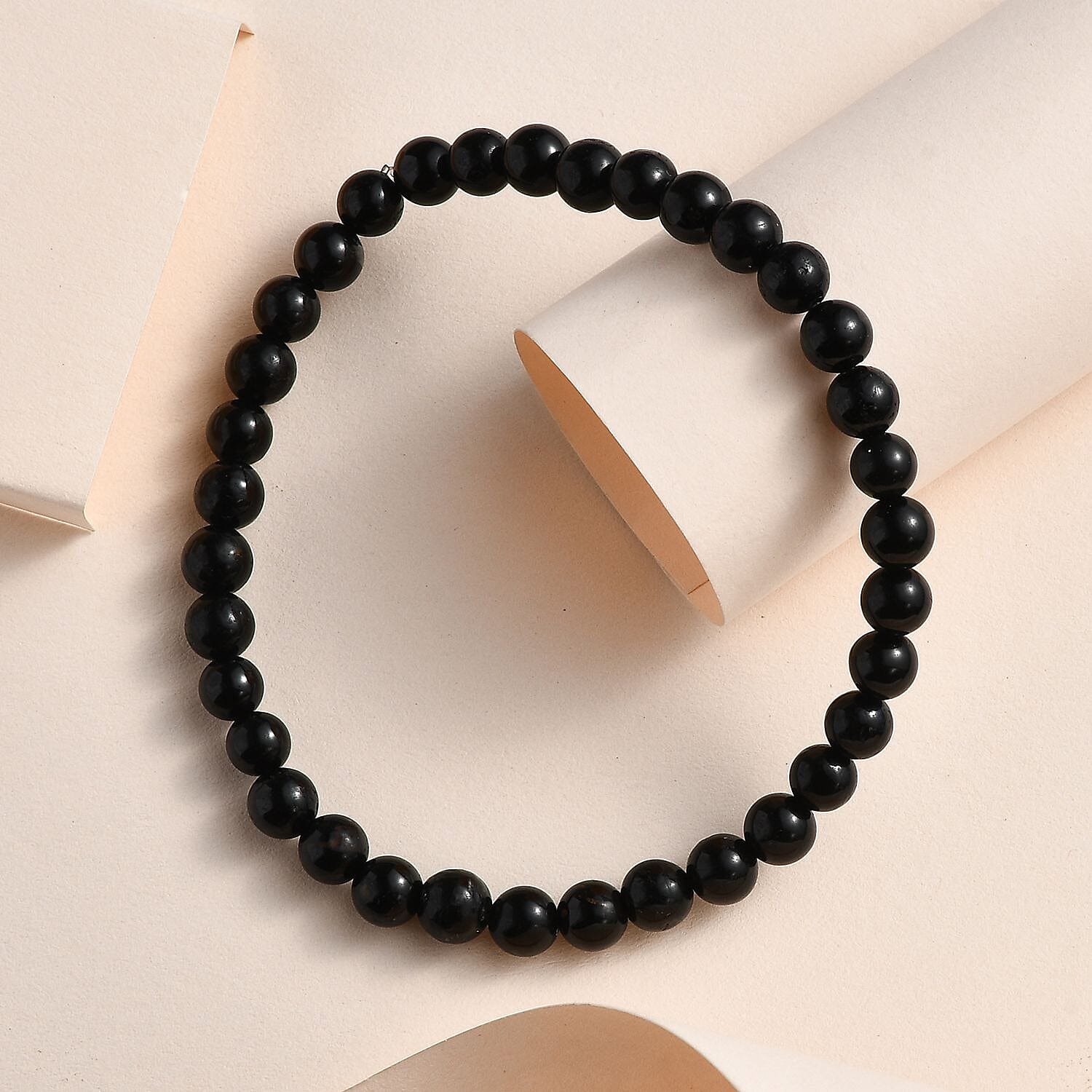 Black Tourmaline Beads Bracelet (Size - 7.5) 65.00 Ct.