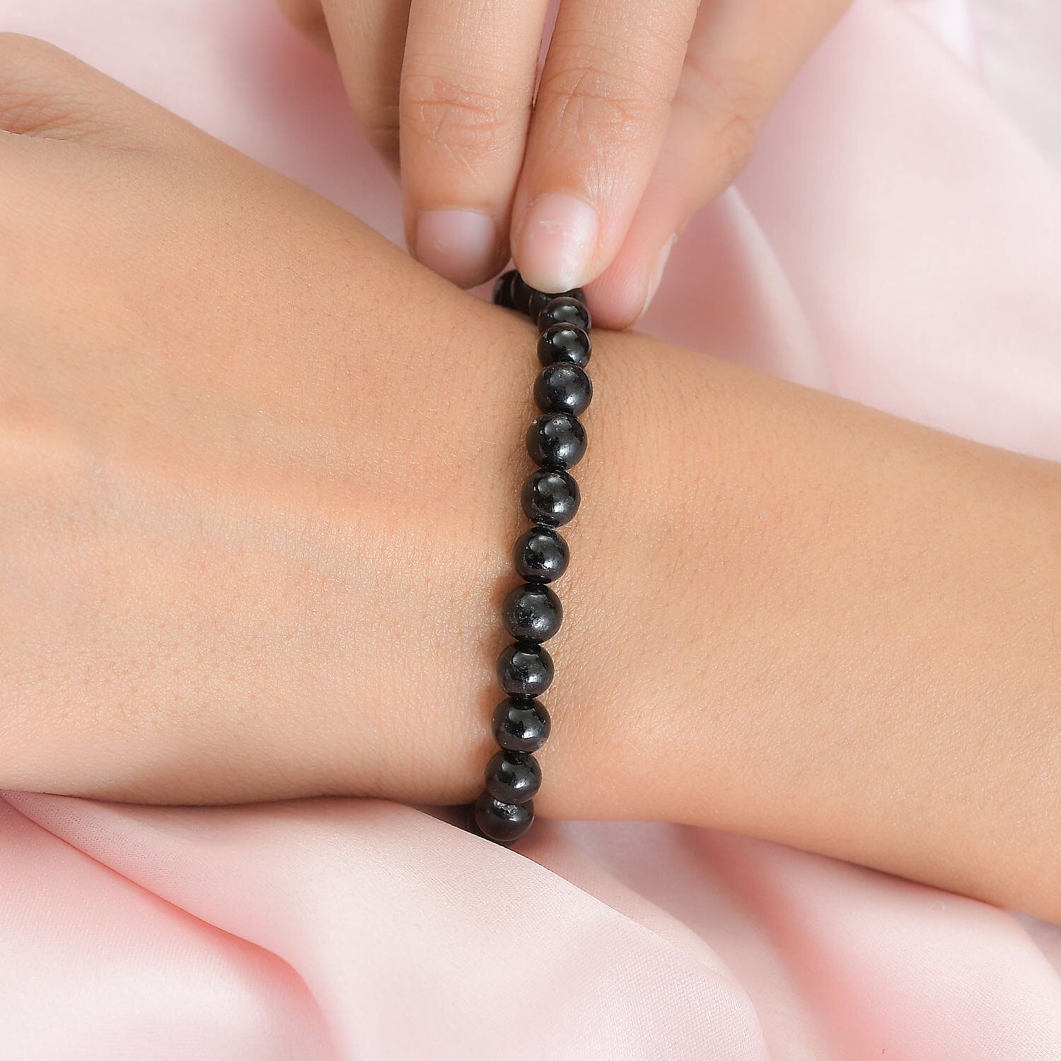 Black Tourmaline Beads Bracelet (Size - 7.5) 65.00 Ct.