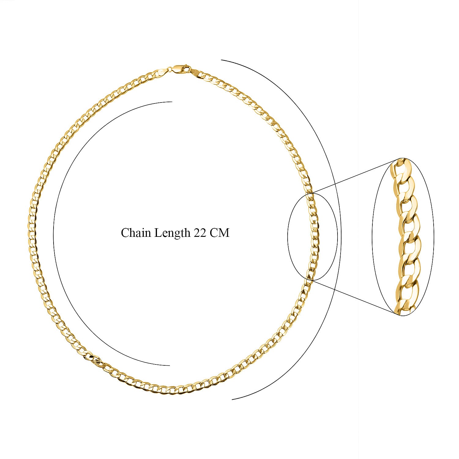 Vicenza One Time Closeout - 9K Yellow Gold Curb Necklace (Size - 24), Gold Wt. 8.40 Gms