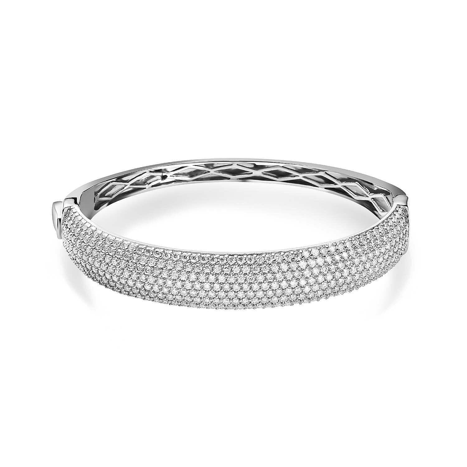 Red Carpet Collection-Moissanite Bangle (Size-7.5) in Platinum Overlay Sterling Silver 7.28 Ct, Silver Wt 31.11 GM