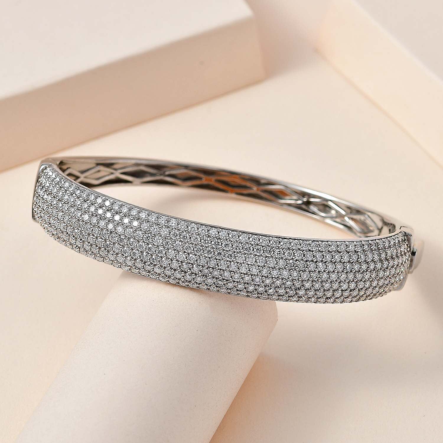 Red Carpet Collection-Moissanite Bangle (Size-7.5) in Platinum Overlay Sterling Silver 7.28 Ct, Silver Wt 31.11 GM