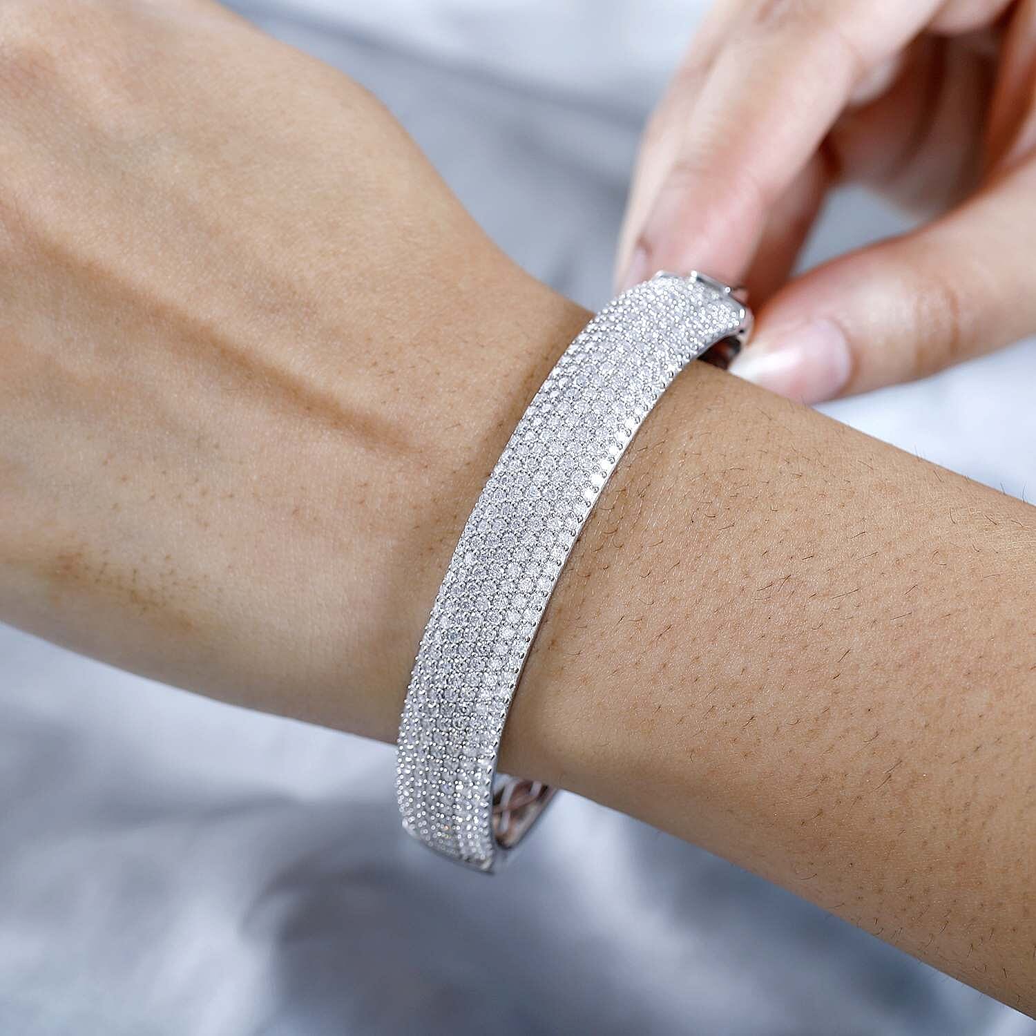 Red Carpet Collection-Moissanite Bangle (Size-7.5) in Platinum Overlay Sterling Silver 7.28 Ct, Silver Wt 31.11 GM