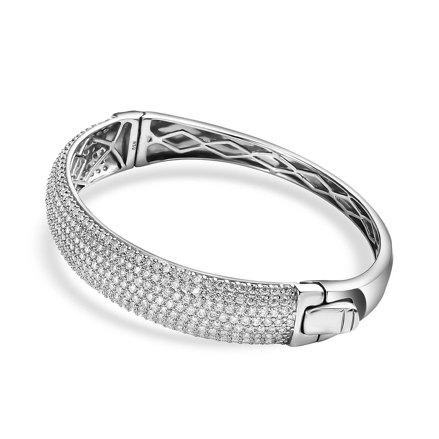 Red Carpet Collection-Moissanite Bangle (Size-7.5) in Platinum Overlay Sterling Silver 7.28 Ct, Silver Wt 31.11 GM