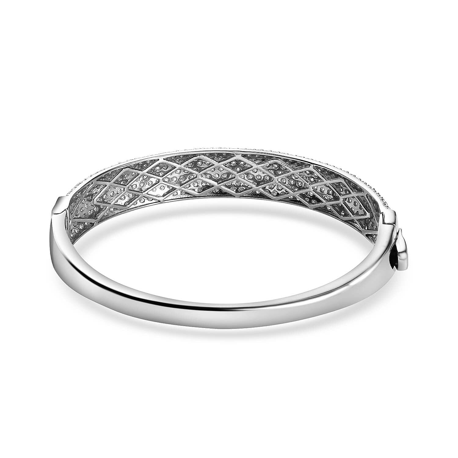 Red Carpet Collection-Moissanite Bangle (Size-7.5) in Platinum Overlay Sterling Silver 7.28 Ct, Silver Wt 31.11 GM