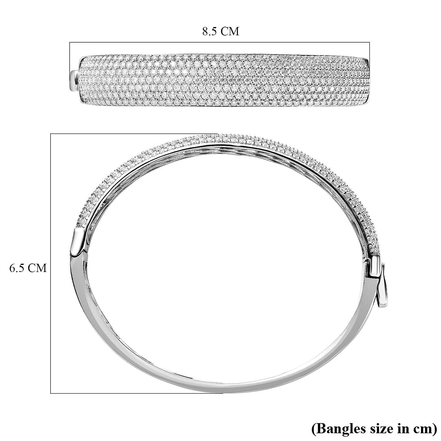 Red Carpet Collection-Moissanite Bangle (Size-7.5) in Platinum Overlay Sterling Silver 7.28 Ct, Silver Wt 31.11 GM