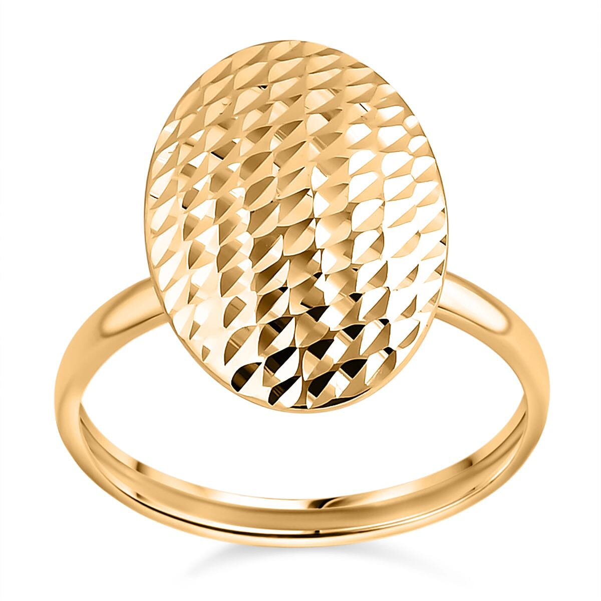 Closeout Deal- 9K Yellow Gold Diamond Cut Oval Ring