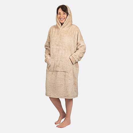 Luxurious Super Soft Sherpa Blanket Hoodie (Over Sized) - Light Beige