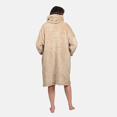 Luxurious Super Soft Sherpa Blanket Hoodie (Over Sized) - Light Beige