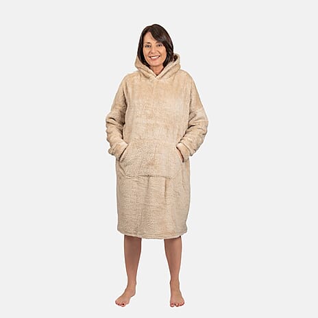 Luxurious Super Soft Sherpa Blanket Hoodie (Over Sized) - Light Beige