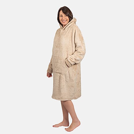 Luxurious Super Soft Sherpa Blanket Hoodie (Over Sized) - Light Beige