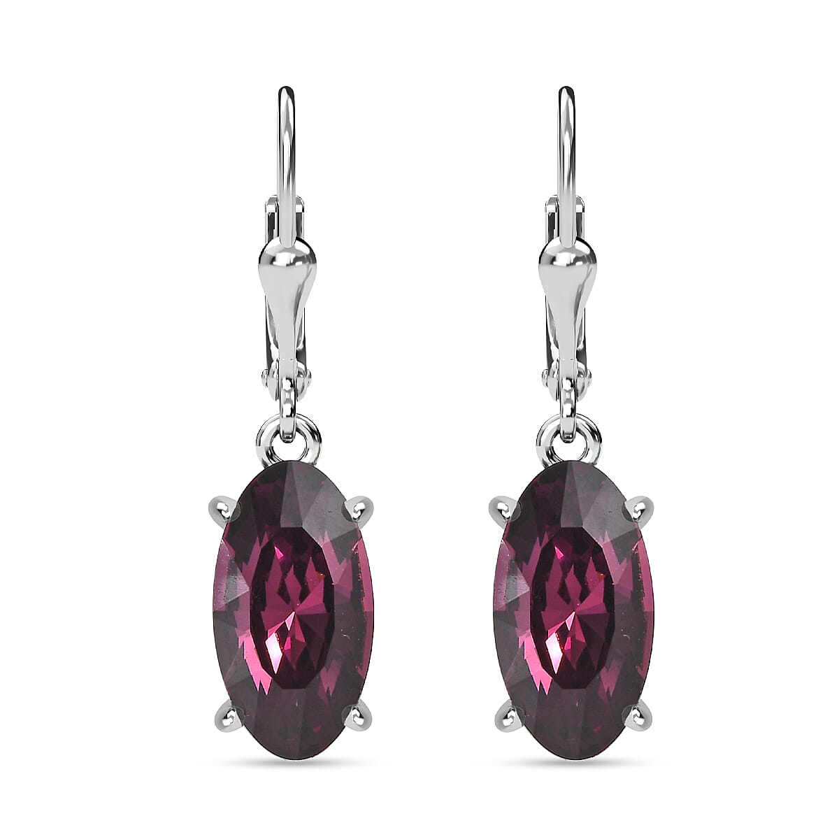 Amethyst Finest Austrian Crystal Solitaire Dangle Earrings in Platinum Overlay Sterling Silver