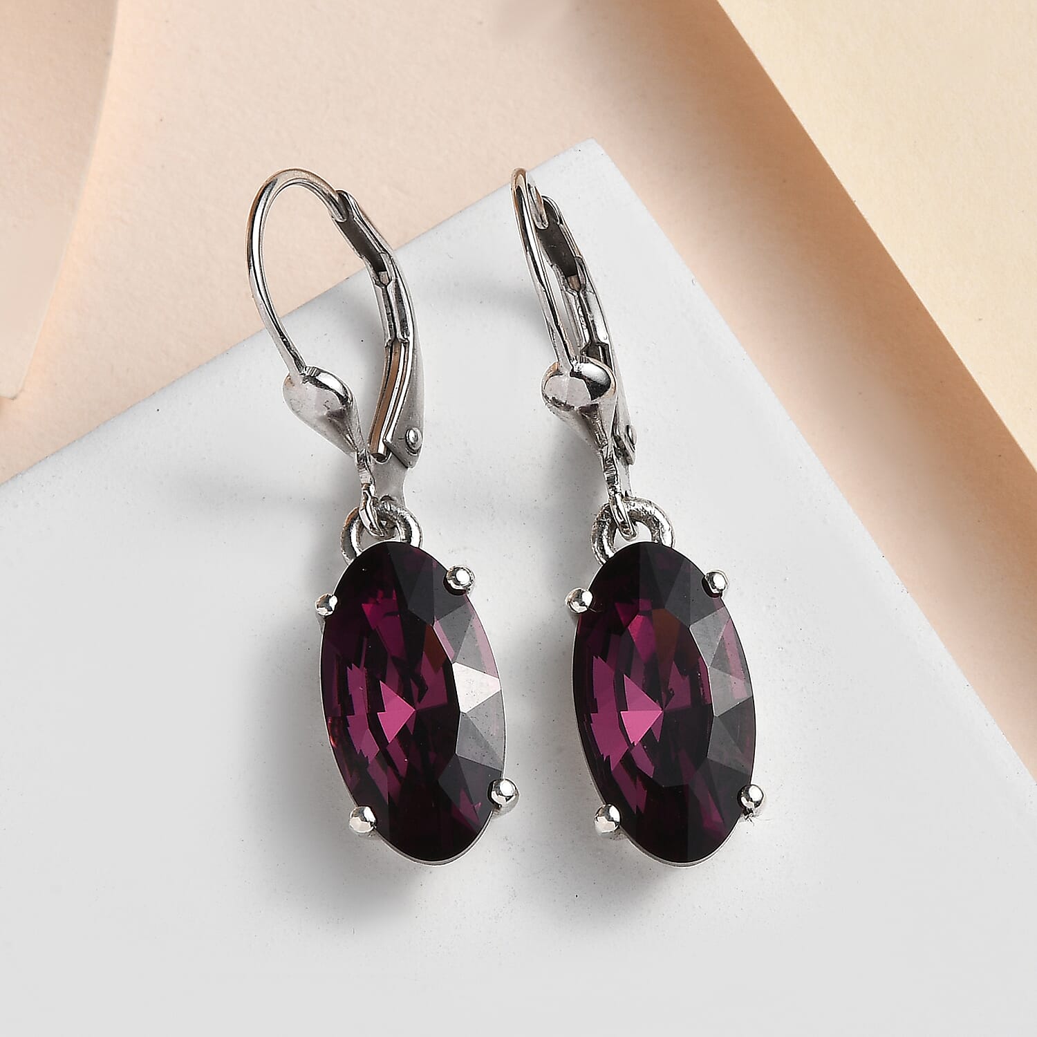Amethyst Finest Austrian Crystal Solitaire Dangle Earrings in Platinum Overlay Sterling Silver