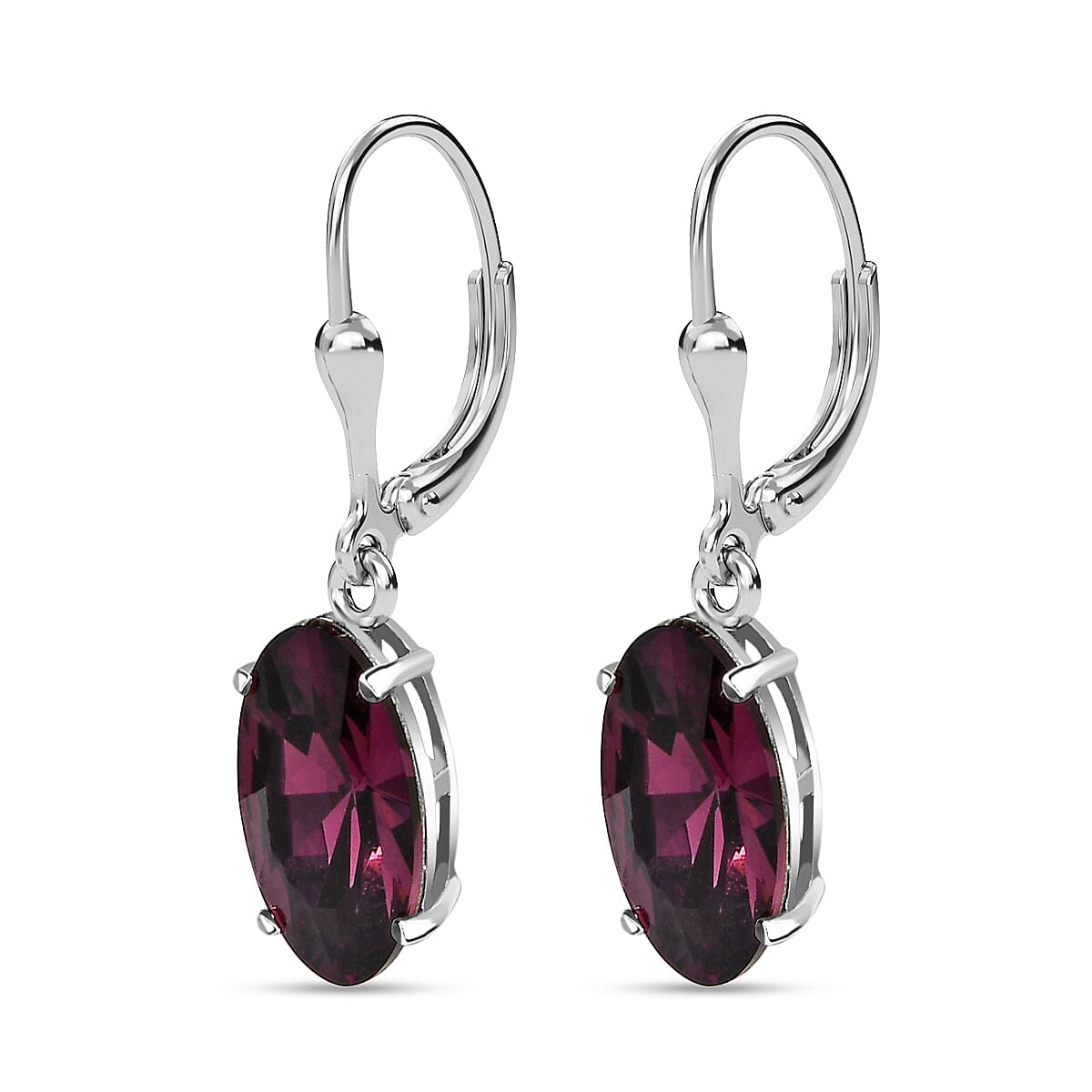 Amethyst Finest Austrian Crystal Solitaire Dangle Earrings in Platinum Overlay Sterling Silver