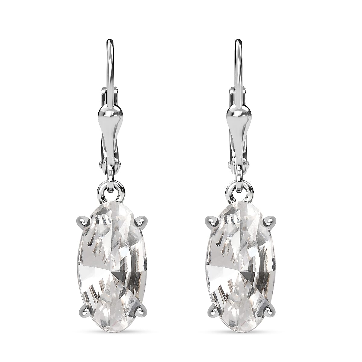 White Finest Austrian Crystal Dangle Earrings in Platinum Overlay Sterling Silver