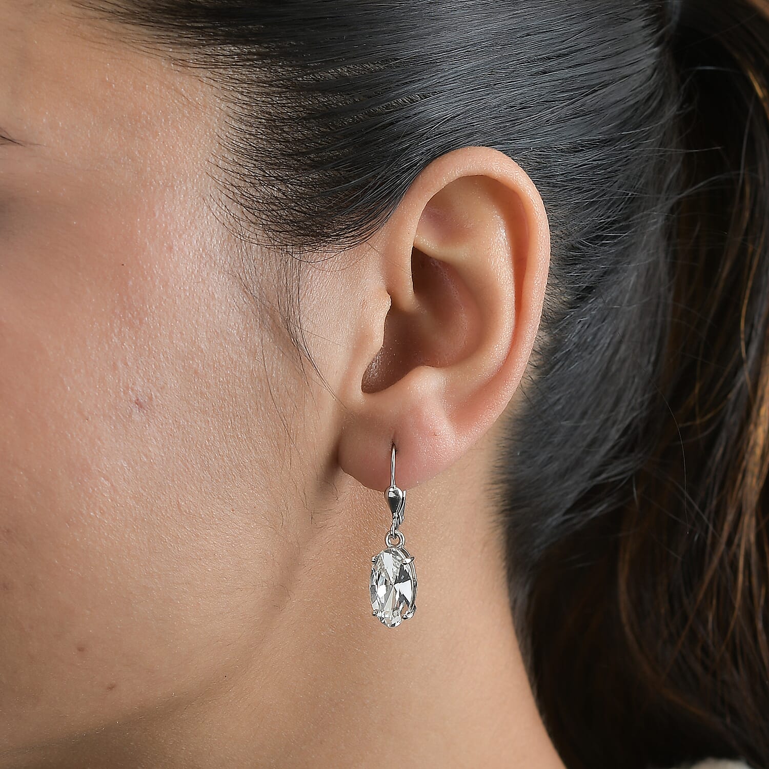 White Finest Austrian Crystal Dangle Earrings in Platinum Overlay Sterling Silver