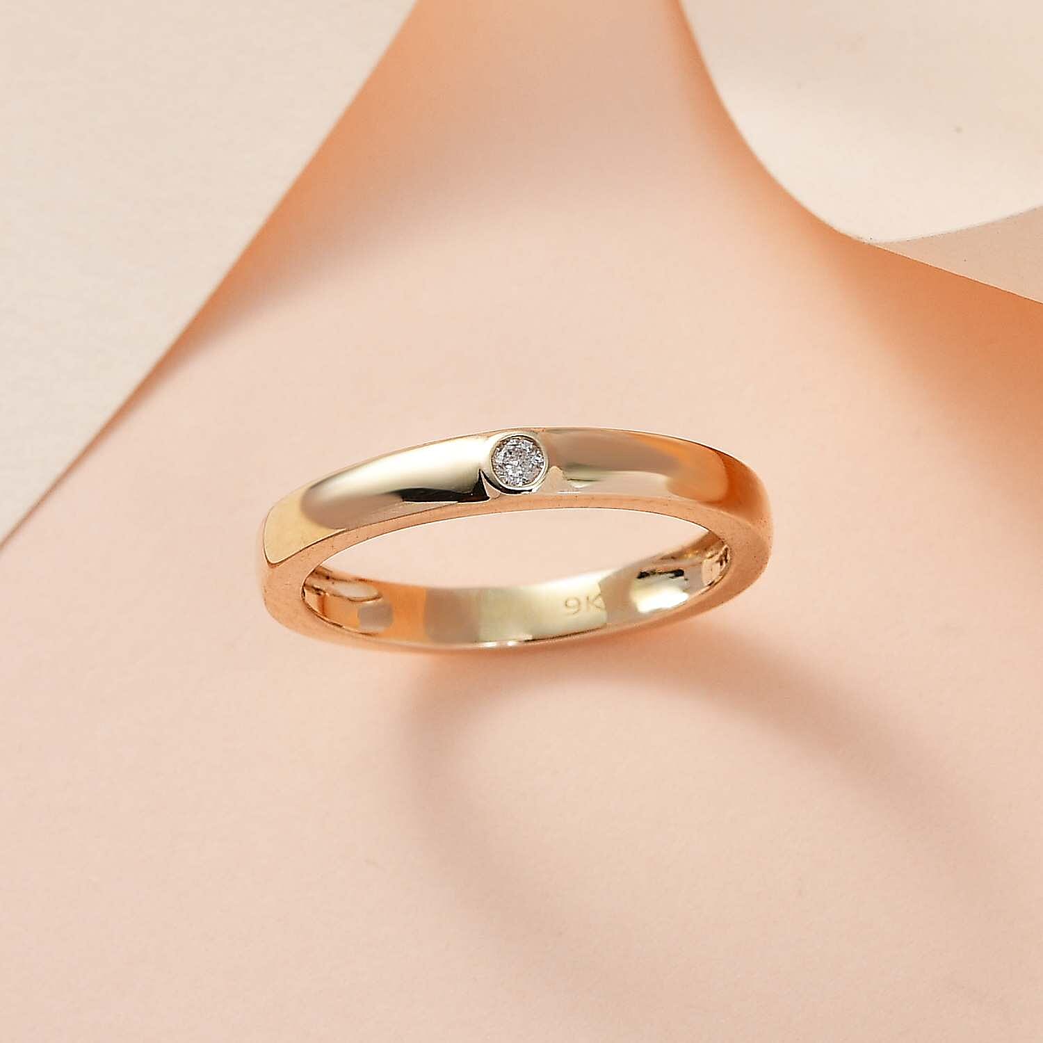 9K Yellow Gold  I3   White Diamond  I3 Band Ring 0.04 ct,  Gold Wt. 1.91 Gms